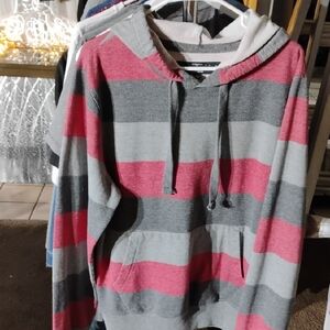 Men's Striped Hoodie in Gray and Pink